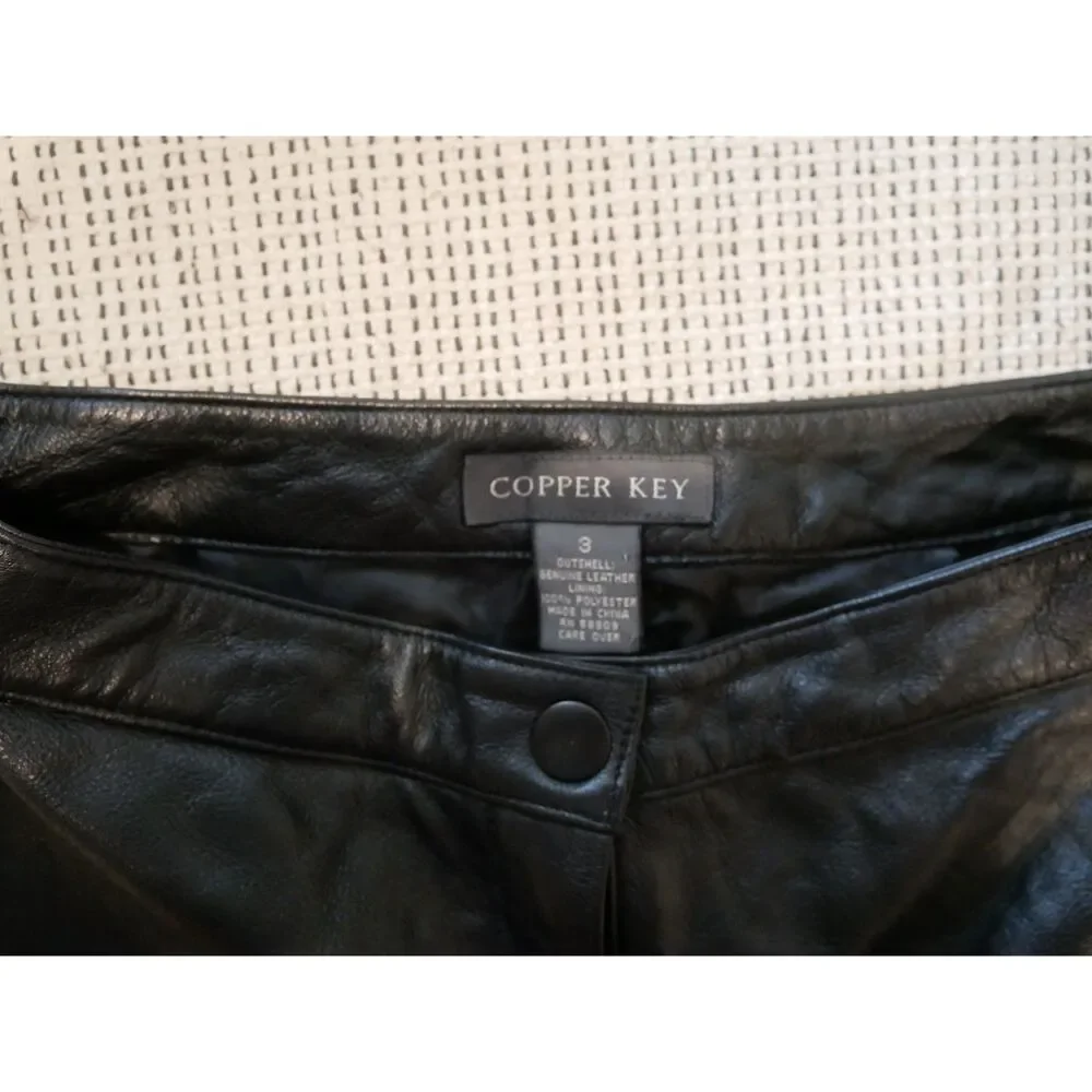 Vintage Copper Key Black Genuine Leather Pants Size 3 High Waist Straight Leg